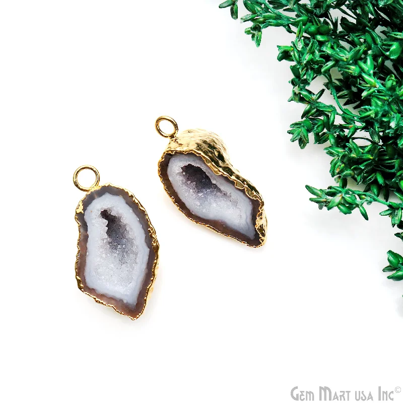 Rings with vintage-inspired rose-cut diamonds -Geode Druzy 31x16mm Organic Gold Electroplated Single Bail Gemstone Earring Connector 1 Pair