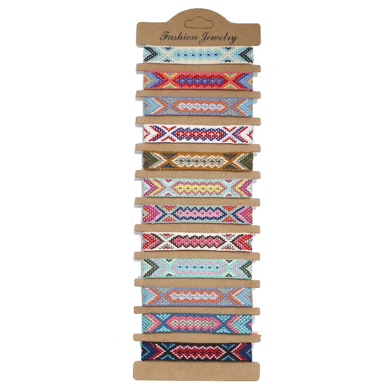 Bracelets with woven leather for rustic style -Wholesale 12pcs/set Hand Woven Aztec Friendship Bracelet