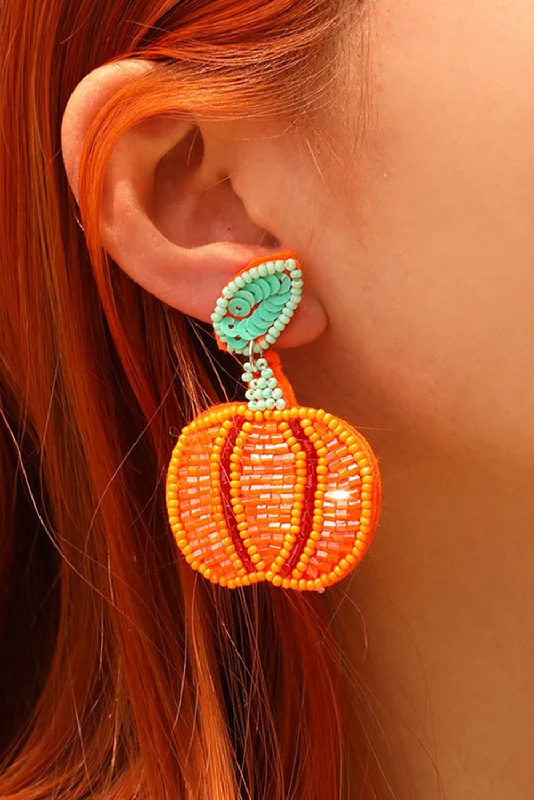 Studded Drop Earrings with Gemstones -Halloween Pumpkin Earrings