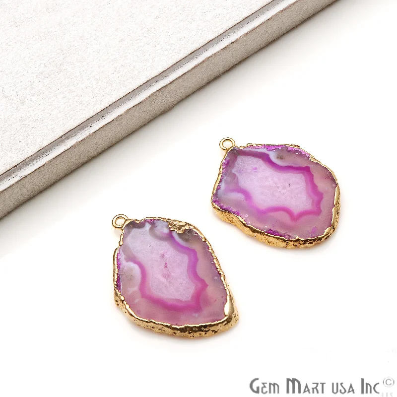 Rings with infinity loops for timeless love -Agate Slice 36x25mm Organic  Gold Electroplated Gemstone Earring Connector 1 Pair