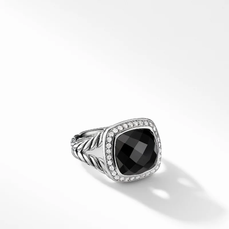 Rings with aventurine gems for green luck -Albion® Ring with Black Onyx and Diamonds, 11mm, Size 5