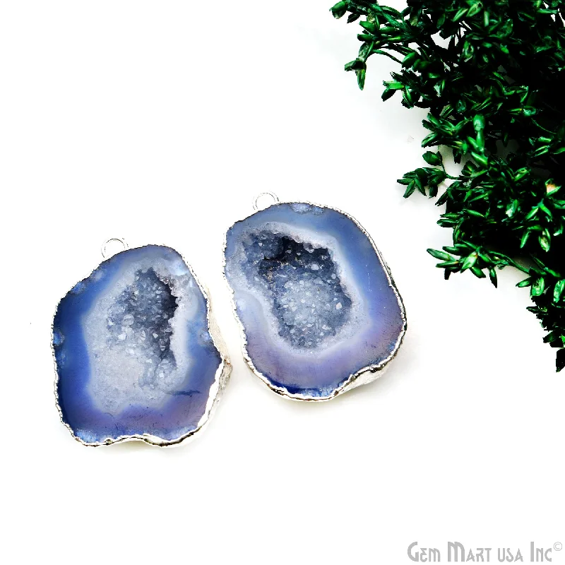 Rings with raw topaz for icy charm -Geode Druzy 30x38mm Organic Silver Electroplated Single Bail Gemstone Earring Connector 1 Pair