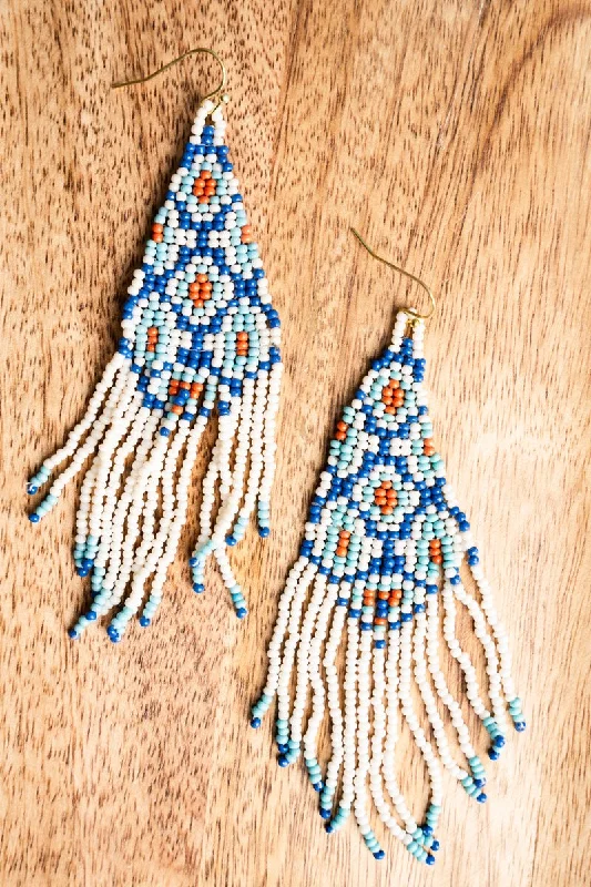 Drop Earrings for Wellness Routine -SALE! Beach Cove Seed Bead Fringed Earrings