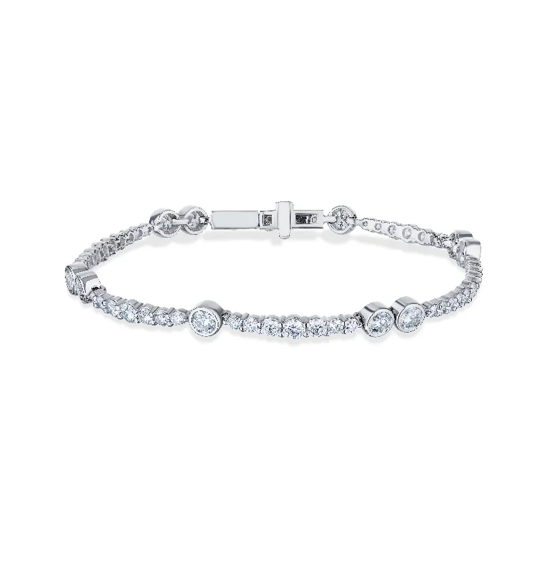 Bangles with gothic-inspired engravings for drama -Sabel Collection White Gold Round Diamond Bracelet