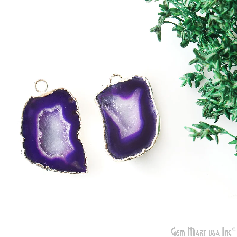 Chunky rings with hammered gold band texture -Geode Druzy 21x36mm Organic Silver Electroplated Single Bail Gemstone Earring Connector 1 Pair