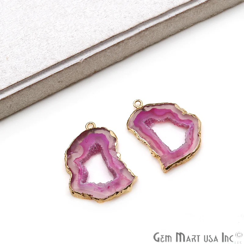 Rings with delicate filigree sapphire settings -Agate Slice 34x24mm Organic  Gold Electroplated Gemstone Earring Connector 1 Pair