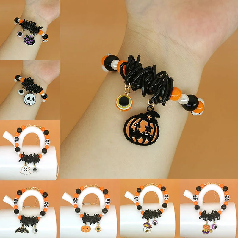 Bracelets with fluorite stones for rainbow hues -Wholesale 2PCS Halloween Pumpkin Ghost Alloy Bracelet