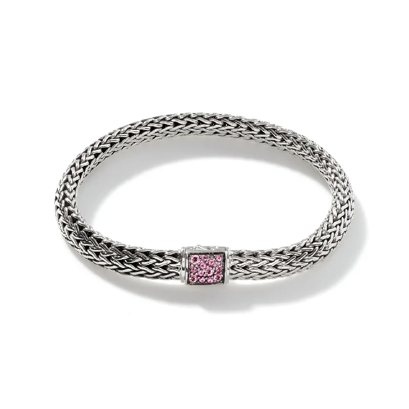 Bracelets with etched floral bands for detail -John Hardy Sterling Silver Black Sapphire and Pink Tourmaline Reversible Bracelet