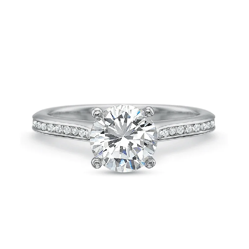 Rings with branch-inspired bands for organic -Classic Diamond Four Prong Engagement Ring with Petite Diamond Band