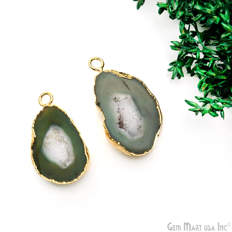 Rings with spiral designs for eye-catching twist -Geode Druzy 33x18mm Organic Gold Electroplated Single Bail Gemstone Earring Connector 1 Pair