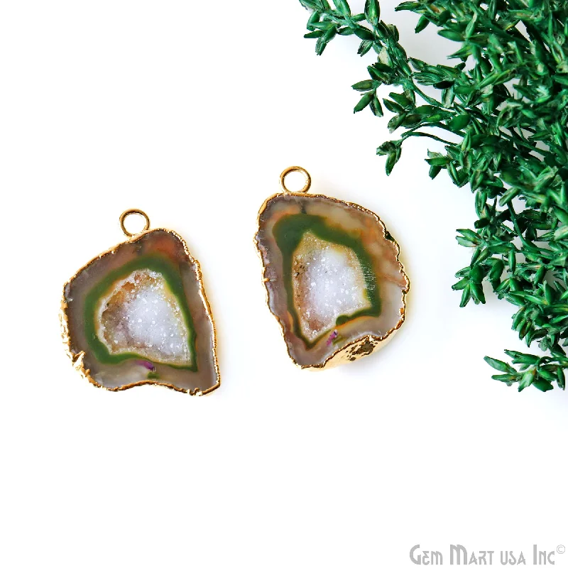 Rings with knot motifs for symbolic love -Geode Druzy 31x21mm Organic Gold Electroplated Single Bail Gemstone Earring Connector 1 Pair