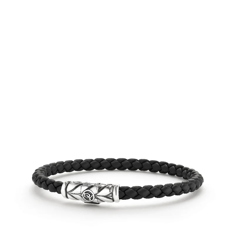 Bracelets with heart-shaped ruby stone charms -David Yurman The Chevron Collection Bracelet in Sterling Silver