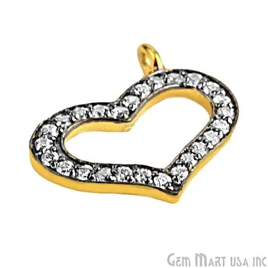 Heart Shape Cubic Zircon Pave Gold Vermeil Charm For Bracelet & Pendants