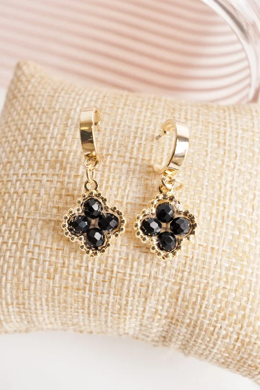 Drop Earrings with Crown Designs -Crystal Avenue Farah Black Morocco Earrings