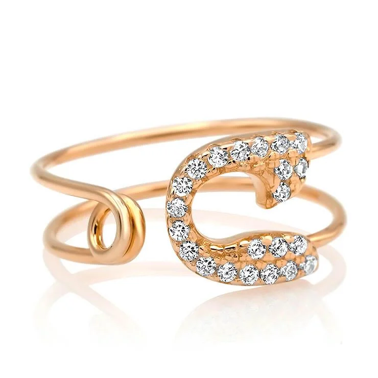 Rings with shield-shaped stones for boldness -Diamond Safety Pin Ring