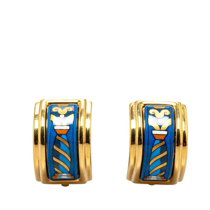 Drop Earrings with Crown Designs -Hermes blue    Plating Clip Earrings (Pre-Owned)