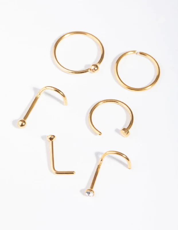 Rings with blue quartz for cool tones -Gold Classic Mixed Nose Ring 6-Pack