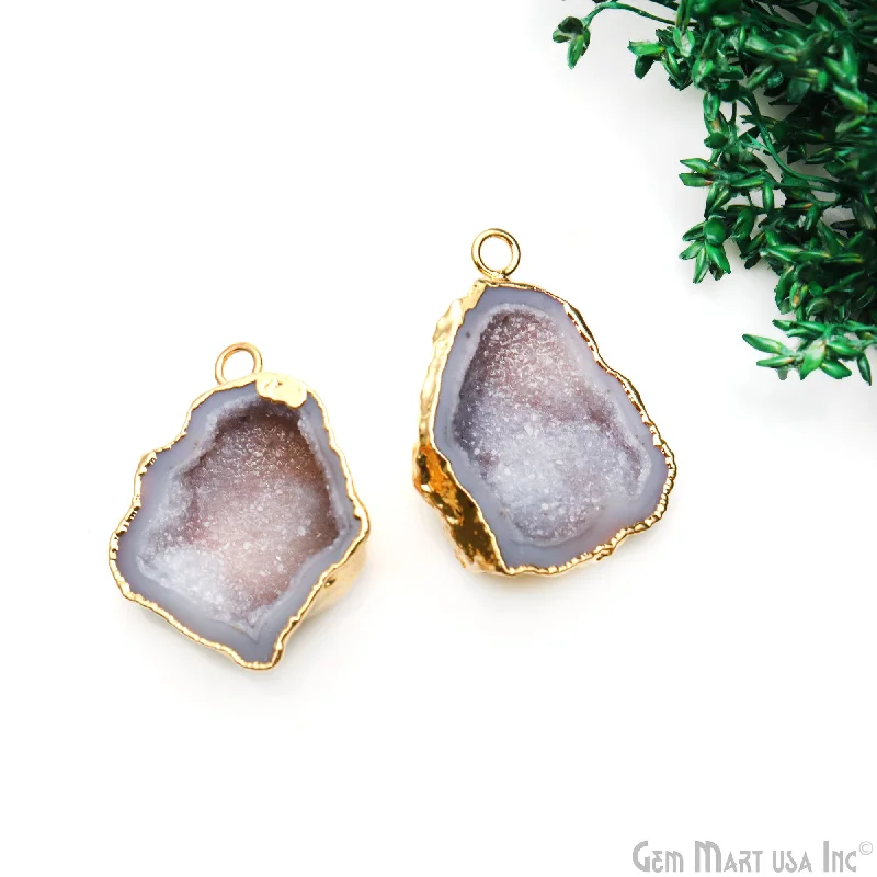 Sterling silver rings with vibrant turquoise stones -Geode Druzy 34x24mm Organic Gold Electroplated Single Bail Gemstone Earring Connector 1 Pair