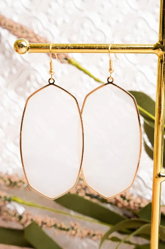 Drop Earrings for Shopping Trip -Crystal Avenue Think It Through White Hexagon Earrings