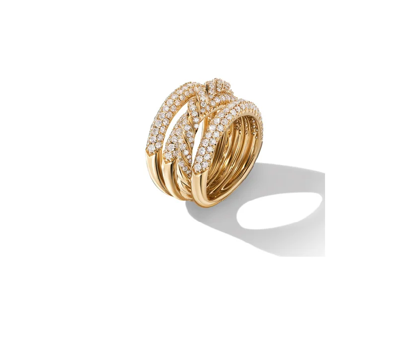 Stackable rings with mixed metal finishes -Paveflex Four Row Ring in 18K Yellow Gold with Diamonds