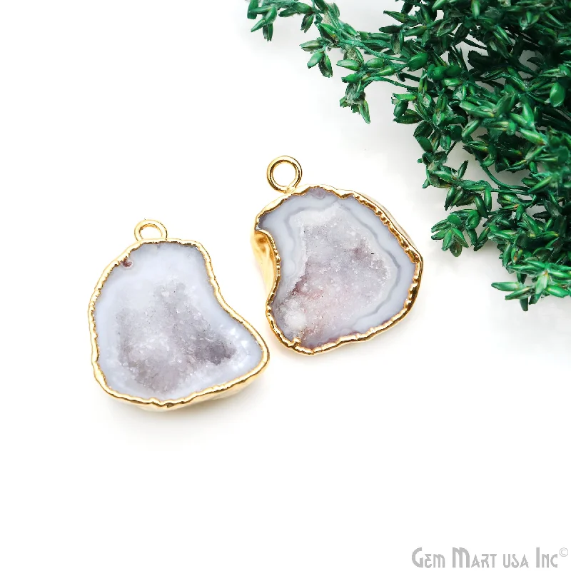 Rose gold rings featuring delicate pearl inlays -Geode Druzy 30x23mm Organic Gold Electroplated Single Bail Gemstone Earring Connector 1 Pair