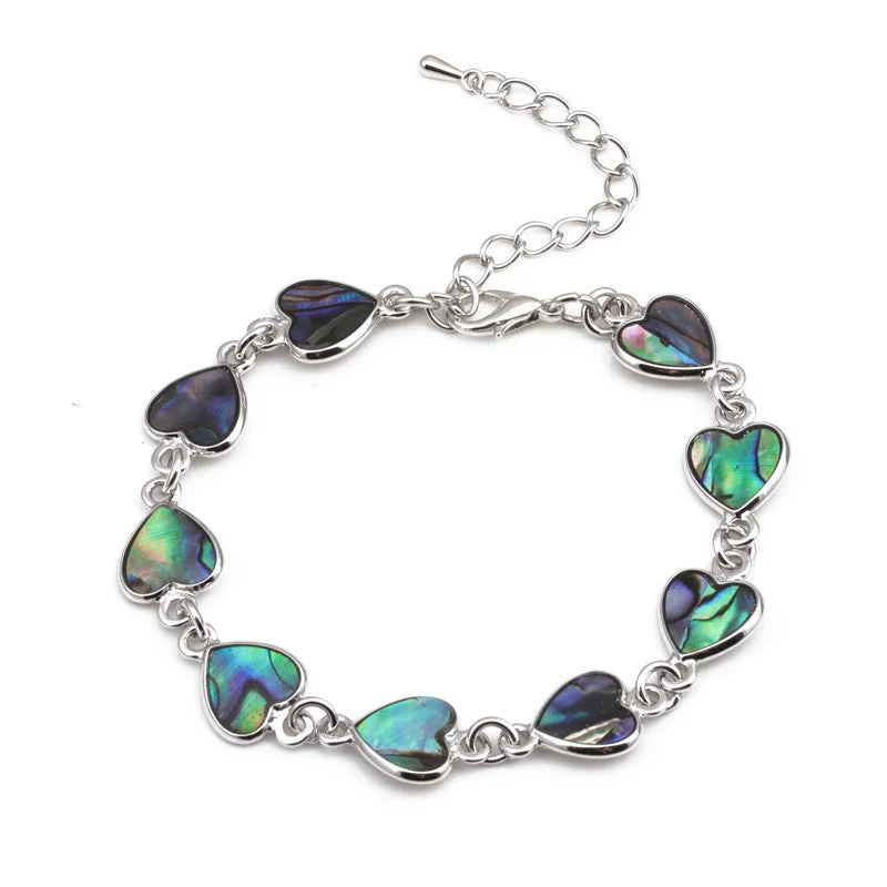 Bracelets with hematite for sleek metallic sheen -Wholesale Colorful Heart Shaped Abalone Shell Bracelet