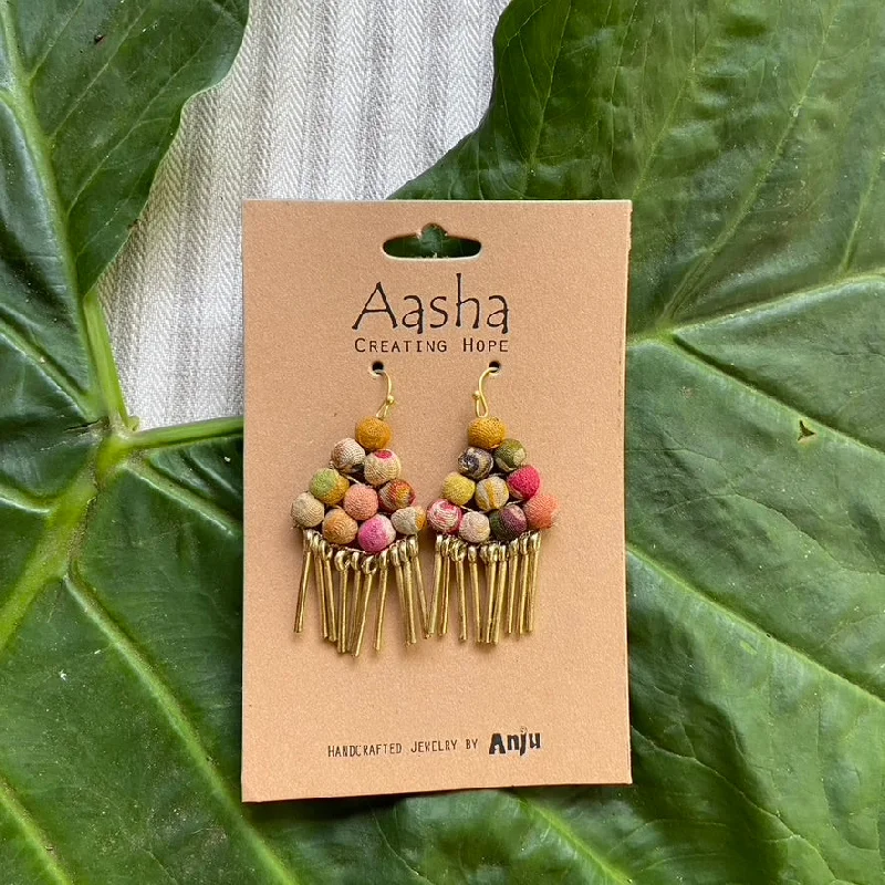 Leverback Drop Earrings for Comfort -Kantha Aasha Earrings