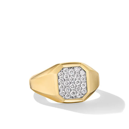 Rings with hexagon-cut stones for trendiness -Streamline Signet Ring in 18K Yellow Gold with Diamonds, Size 10