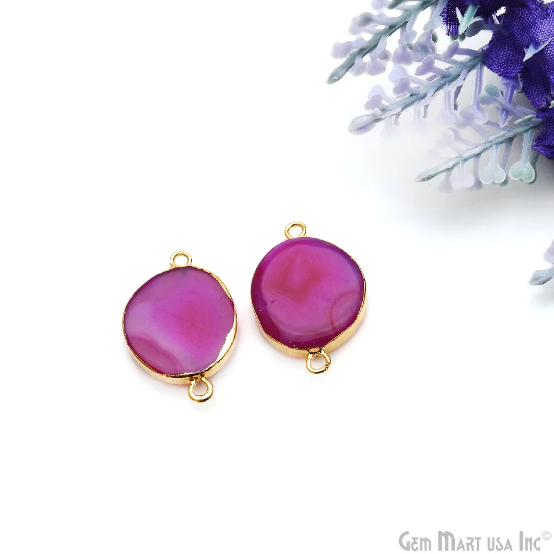 Rings with tourmaline gems for bold hues -Agate Slice 23x15mm Organic Gold Electroplated Gemstone Earring Connector 1 Pair