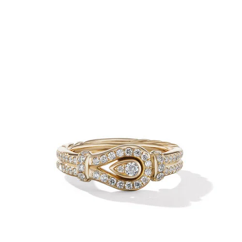 Rings with adjustable bands for perfect fit -Throughbred Loop Ring in 18K Yellow Gold with Pavé Diamonds