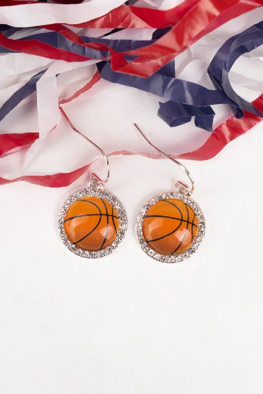 Minimalist Drop Earrings with Simplicity -Pave Crystal and Orange Basketball Silvertone Earrings