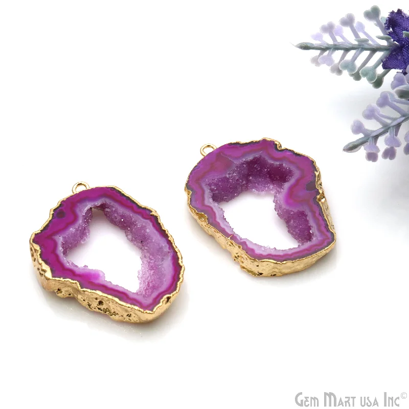 Bold rings with oversized amethyst gemstones -Agate Slice 36x24mm Organic  Gold Electroplated Gemstone Earring Connector 1 Pair