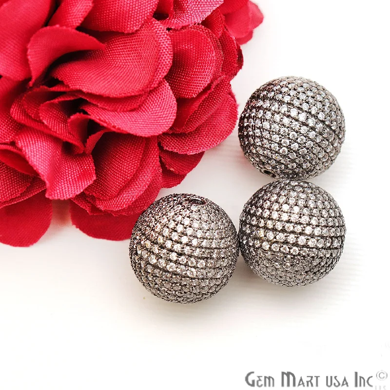 Bangles with vintage oxidized silver for charm -Cubic Zircon Round Beads Ball Silver Charm For Bracelet & Pendants