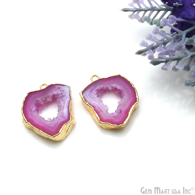 Rings with pave ruby for dazzling sparkle -Agate Slice 25x17mm Organic  Gold Electroplated Gemstone Earring Connector 1 Pair