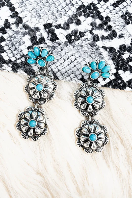 Drop Earrings with Hammered Finish -In The Moment Turquoise Concho Earrings