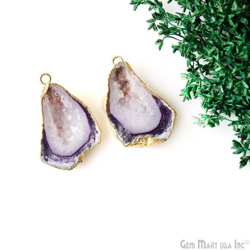 Minimalist rings with tiny diamond dot accents -Geode Druzy 41x26mm Organic Gold Electroplated Single Bail Gemstone Earring Connector 1 Pair