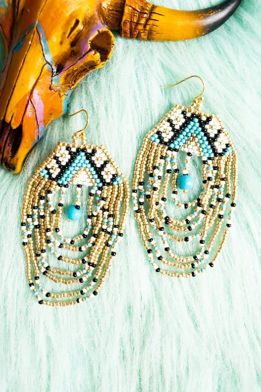 Oval Drop Earrings for Grace -SALE! Only In My Dreams Blue and Gold Seed Bead Earrings