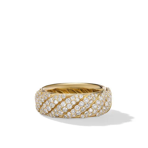 Rings with vintage claw prongs for elegance -Sculpted Cable Band Ring in 18K Yellow Gold with Diamonds, Size 8