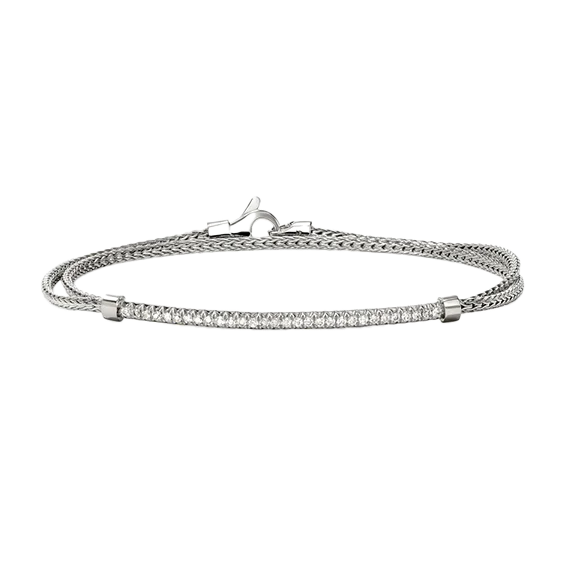 Bangles with sleek matte finish for subtlety -John Hardy Essentials Sterling Silver Pave Diamond Bracelet