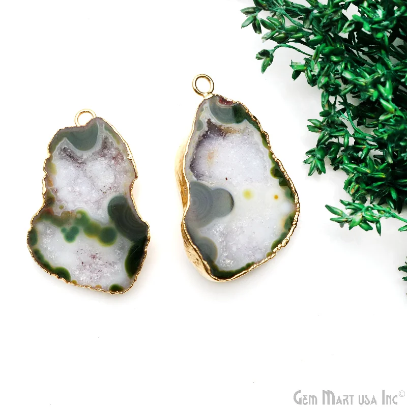 Rings with wide bands for statement wear -Geode Druzy 43x25mm Organic Gold Electroplated Single Bail Gemstone Earring Connector 1 Pair