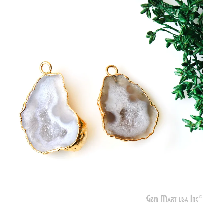 Rings with raw jade for natural calm -Geode Druzy 34x23mm Organic Gold Electroplated Single Bail Gemstone Earring Connector 1 Pair