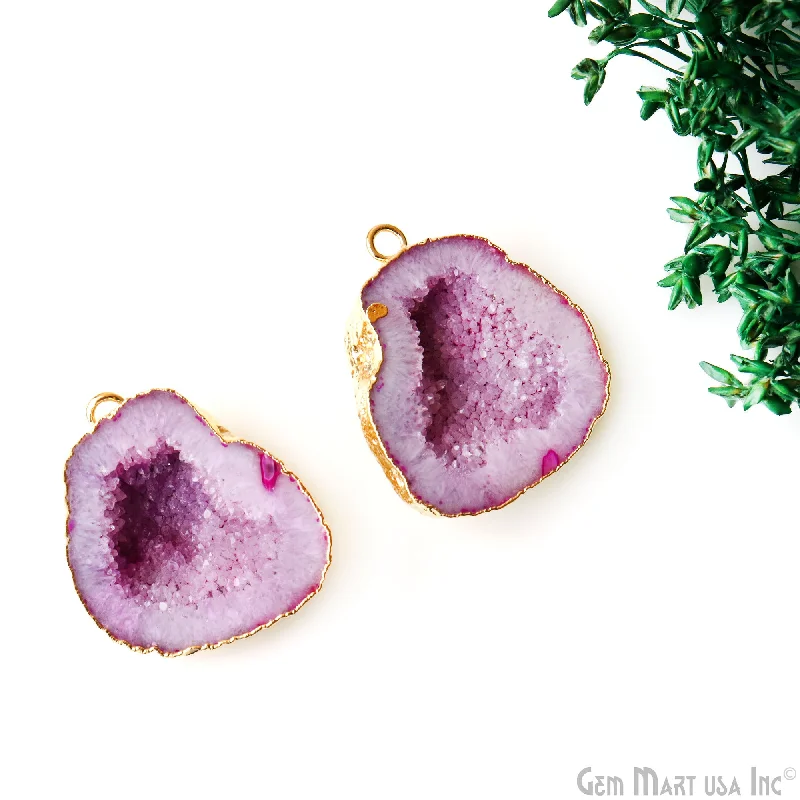 Rings with engraved constellations for stargazers -Geode Druzy 32x27mm Organic Gold Electroplated Single Bail Gemstone Earring Connector 1 Pair