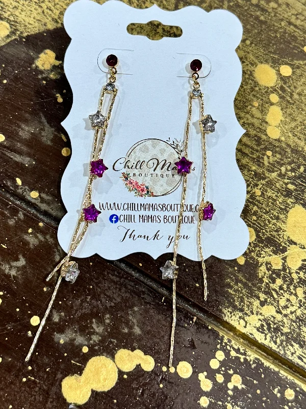 Drop Earrings with Filigree Work -Starlight Blush Pink Star Drop Earrings