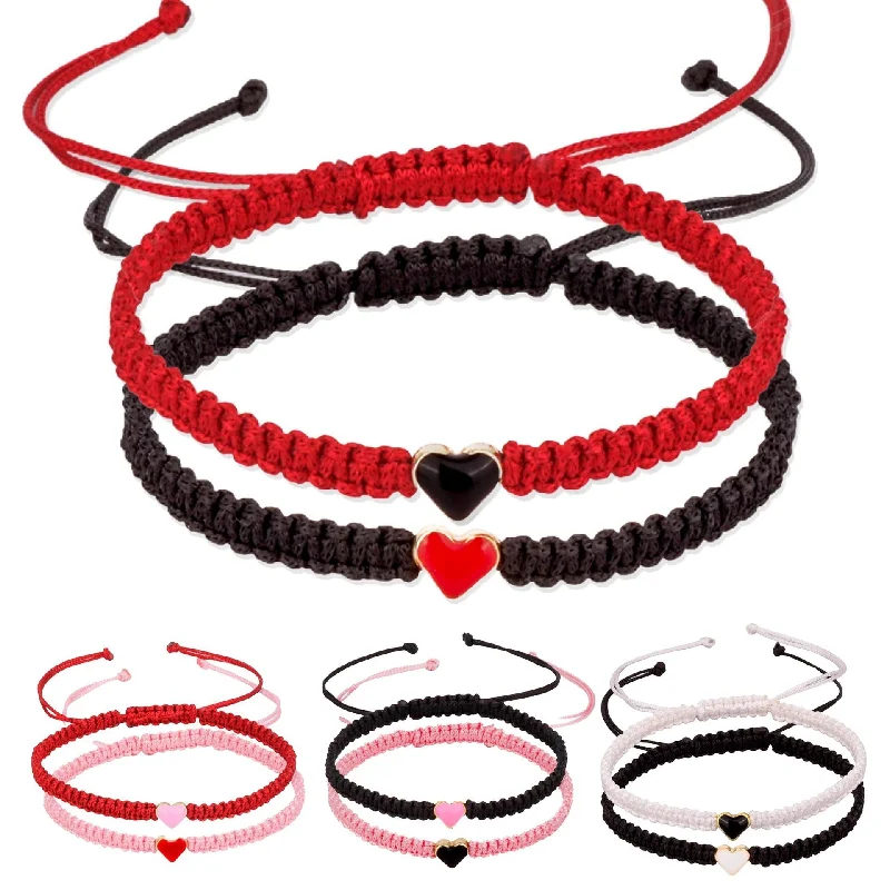 Bracelets with open cuff for easy wear -Wholesale Valentine's Day Adjustable Heart Braided Color Rope Bracelet