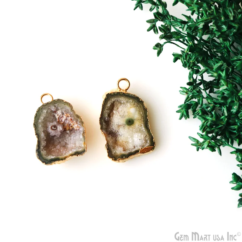 Rings with black diamond for striking contrast -Geode Druzy 18x25mm Organic Gold Electroplated Single Bail Gemstone Earring Connector 1 Pair