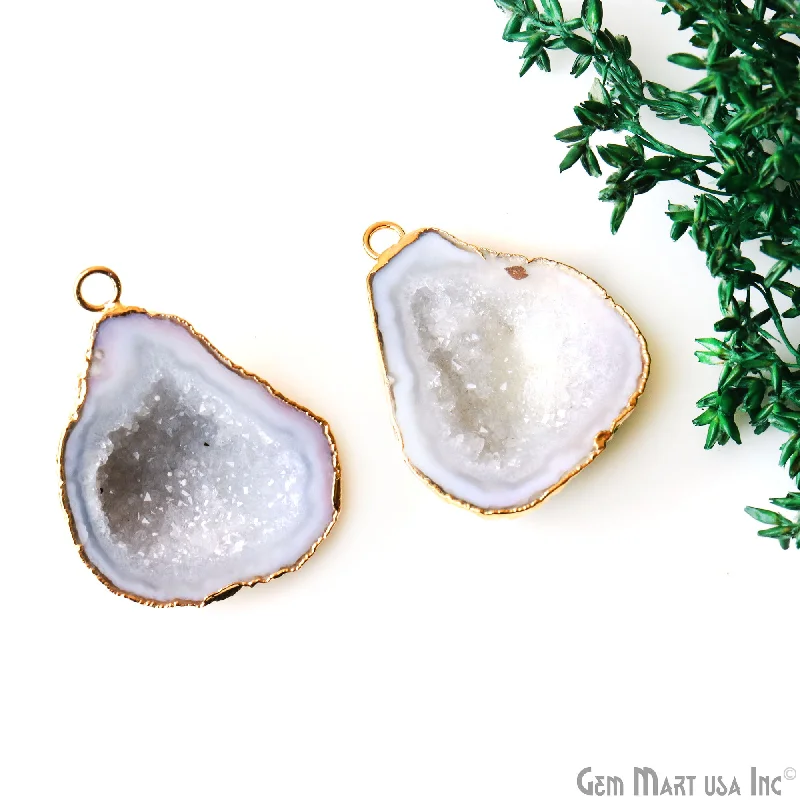 Rings with herkimer diamonds for raw clarity -Geode Druzy 29x37mm Organic Gold Electroplated Single Bail Gemstone Earring Connector 1 Pair