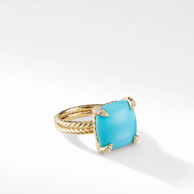 Rings with moonstone gems for ethereal glow -Châtelaine Ring with Turquoise and Diamonds in 18K Gold, Size 6