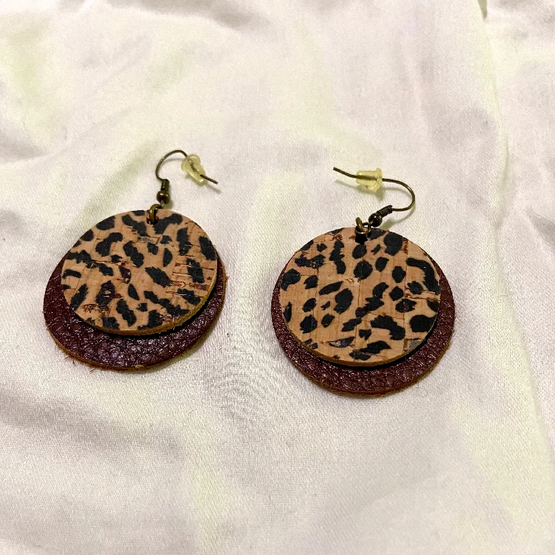 Drop Earrings for Graduation Day -B. Light Earrings - Cheetah print Cork  Double Circle Earrings