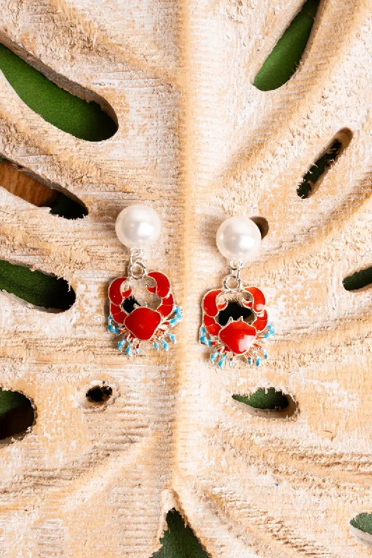 Magnetic Closure Drop Earrings for Easy -SALE! Red Crab Pearl Goldtone Earrings