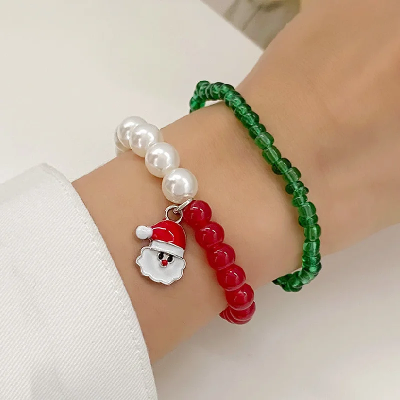 Bracelets with pave ruby for dazzling sparkle -Wholesale Christmas Colorful Rice Beads Beaded Bracelet Set